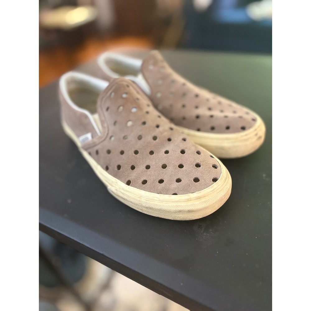 Vans Classic Slip-On Perforated Suede Taupe Brown Sneakers Mens 6.5 Womens 8